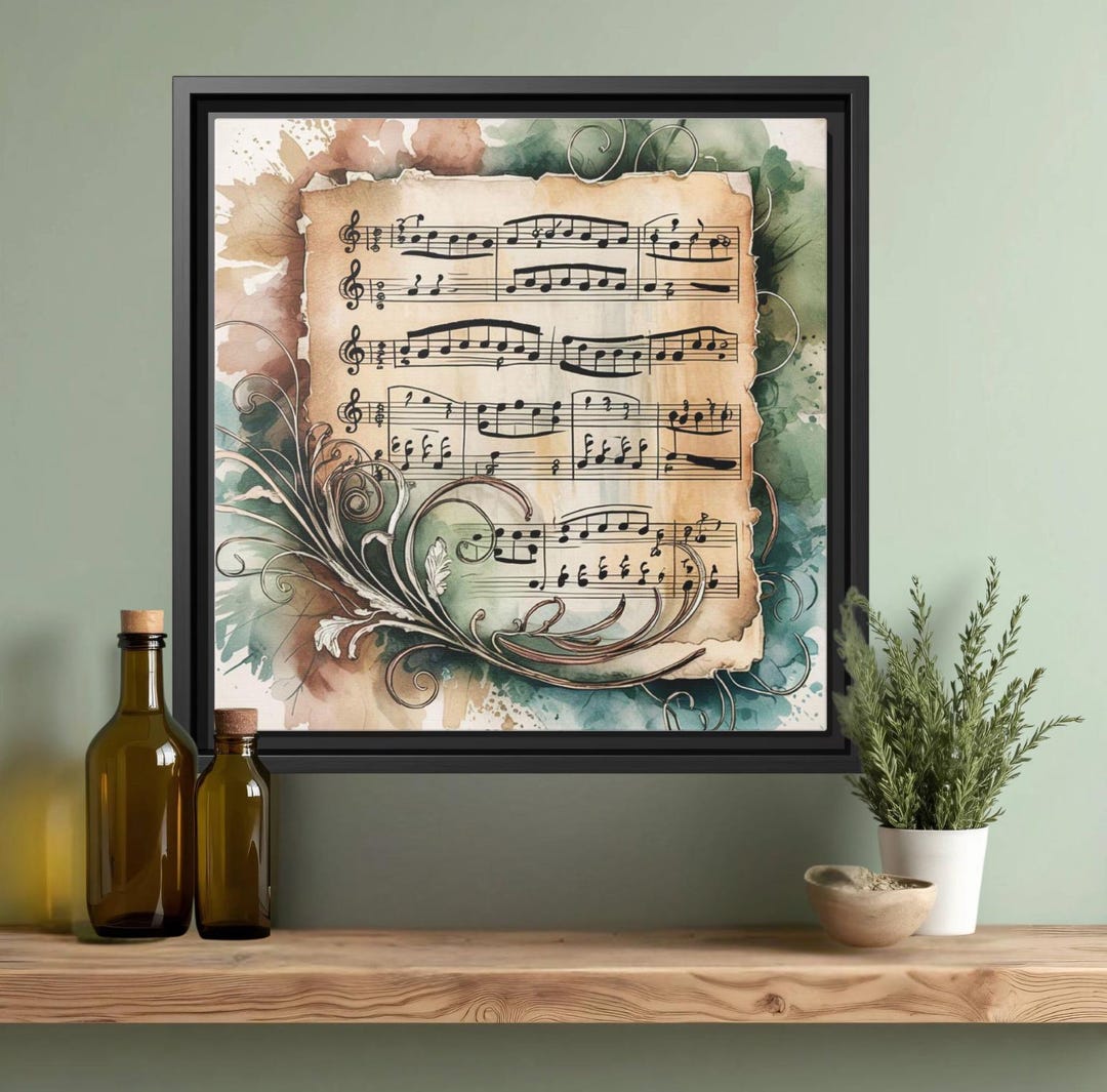 Vintage Sheet Music Framed Canvas Art | Botanical Watercolor - Etsy