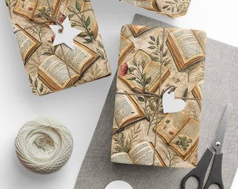 Papel de regalo vintage para amantes de los libros / Papel de regalo con temática literaria / Artículos de papel efímeros