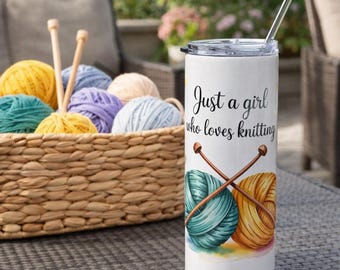 Knitting Yarn and Needles Tumbler | 20oz Stainless Steel Knitting Cup