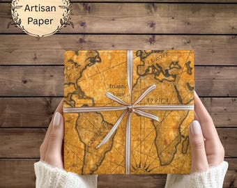 Carta da regalo con mappa del mondo vintage / Carta da regalo a tema viaggio (2 fogli) / Carta effimera