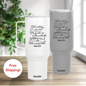 Insulated Tumbler, Faith-Based Engraved Drinkware, Christian Gift, Psalm 23, Large Travel Mug, Inspirational Water Bottle