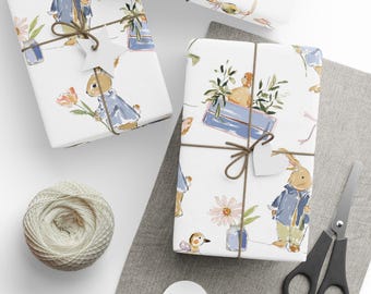 Watercolor Bunny Wrapping Papers | Bunny Gift Wrap, Pastel Floral Sheets