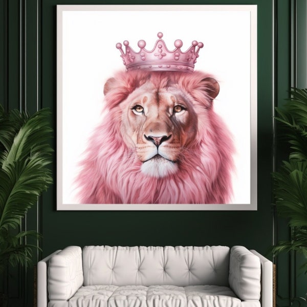 Queen Lion Print, Baby Girl Nursery Decor, Glam Room Printable, pink lion Poster, lion Wall Decor, Pink Print, lion print