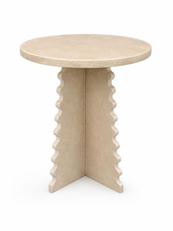 Handmade Verona Beige Marble Side Table - 19 inch Tall, End Table for Lounge, Marble Accent Table, Modern Home Decor Round Table