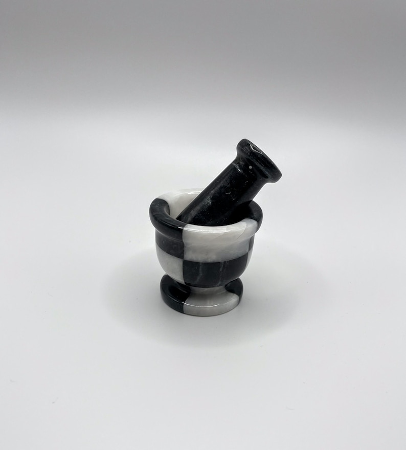 Green Onyx Mortar and Pestle: 2" Mini Kitchen Decor Black & White Marble