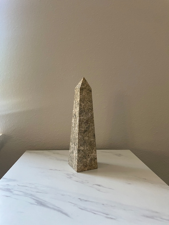 Antique Fossil Stone Obelisk 10", Decorative Stone Obelisk, Natural Stone, Fossil Stone Decor, Natural Obelisk,