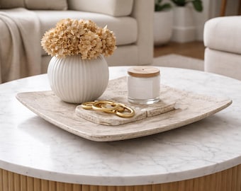 Cuenco de travertino de 25 cm, frutero de travertino, centro de mesa de travertino para decoración, cuenco cuadrado de travertino, recipiente para todo uso