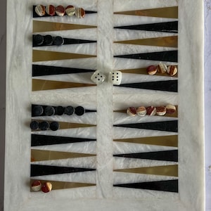 Juego de backgammon de mármol - Juego de mesa de backgammon - Set de regalo que incluye caja de regalo, decoración moderna para sala de estar, decoración para mesa de centro