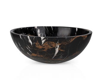 Michelangelo Marble Sink, Handmade Marble Vessel Sink: 16" Round Stone Bowl, Black Marble Sink, Countertop Unique Sink for Bathroom