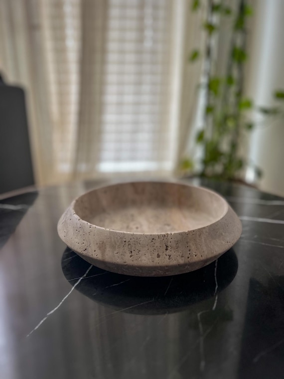 Handcrafted Travertine Stone Bowl Tray: Natural Home Decor (10 inch)