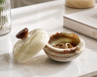 Sieradendoos van onyxsteen, onyx appel snoep, sieradenopbergdoos van onyx, opbergdoos met deksel, opvangbakje
