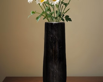Handmade Black & White Marble Vase: Modern Luxe Decor (4x4x12in), Tall Cylinder Vase, Unique Design Flower Vase