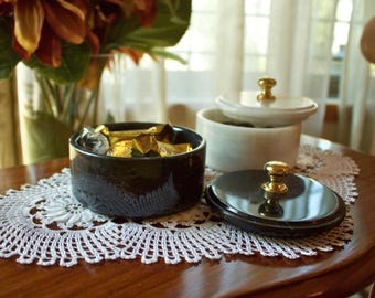 Handmade Marble Trinket Box: Brass Knob, Jewelry Candy Jar