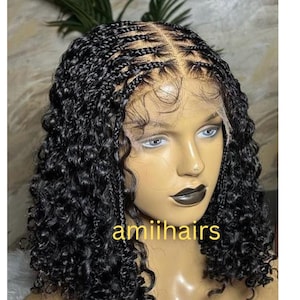 Human hair curls Boho knotless braided wig, goddess braids, braided wig, wig for black women, free shipping. braids. wig for black women.