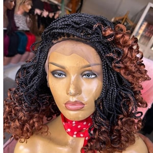 Braid wig, curly braids, short hair, box braids, wig for black women, braids curly knotless wig, Goddess box braids