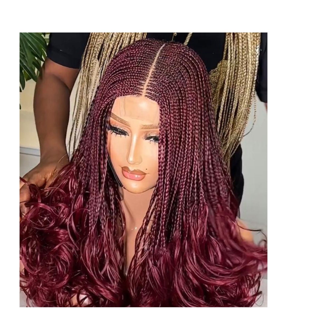 LUXURY Silk Braids With French Curls, Knotless Wine Cornrow Braids