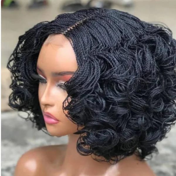 Prêt-à-partir Tresse micro torsadée, perruque pour femme noire lace front cornrow cheveux humains fait main Million twist