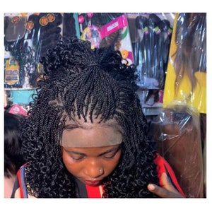 Micro tiny twist, wig for black women knotless box braid 360 full lace front cornrow human hair handmade Million twist faux loc dreadlock