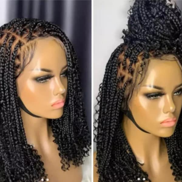 Frontal lace Boho box braids wig, knotless box braids, braided wig, wig for black women free shipping, uk wigs