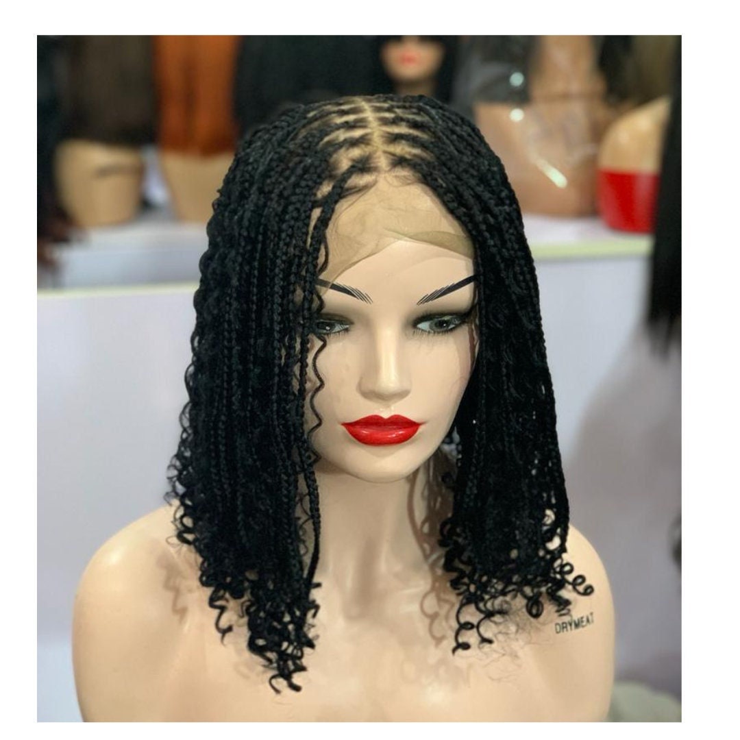 Salt and Pepper Color Mixed Boho Braids, Short Hair, Box Braids, Wig