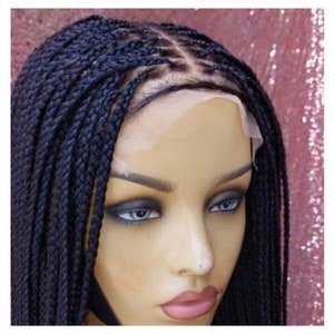 knotless braided wig for black women handmade box braid wig full lace front glueless wig, straight bob wig small medium