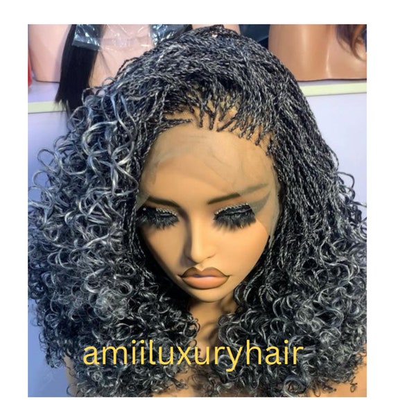 Braid Micro tiny twist, perruque pour femme noire sans noeuds box tresse 360 full lace front cornrow cheveux humains fait main Million twist faux loc