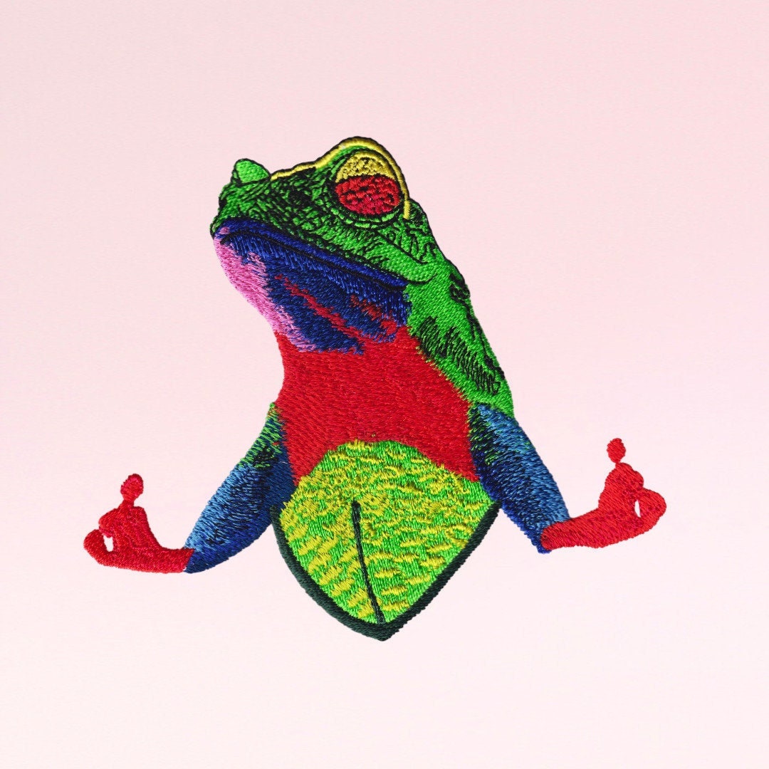 Frog Design Meetup Colorful Meditating Frog Embroidery Design – Amphibian Animal (digital ...