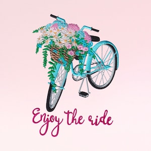 Bicycle Enjoy the Ride - Valentine's day - Cycle with Basket of Flowers Embroidery - Machine Embroidery - Digital Designs - Instant Download