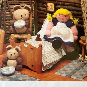 knitted toys/animals/charactors - Goldilocks and the 3 bears