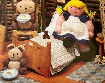 knitted toys/animals/charactors - Goldilocks and the 3 bears
