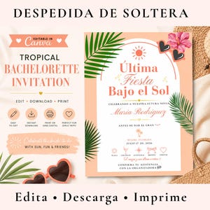 Invitacion de Despedida de Soltera bewerkbaar, Bacherlotte-feestuitnodiging in het Spaans, tropische uitnodiging, zomerthema-uitnodiging,
