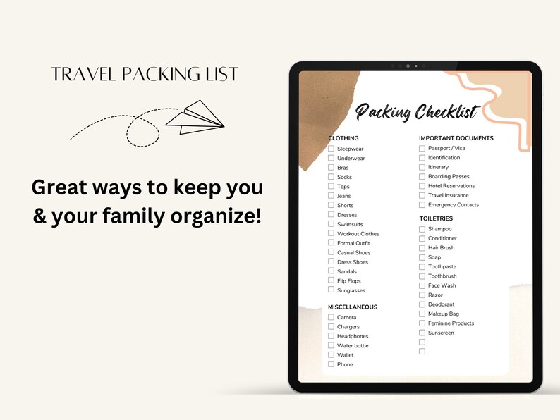 Printable Packing List | Travel Packing List - INSTANT Download - Etsy
