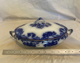 Flow Blue Davenport Royal Wood and Sons Soup Tureen 10"