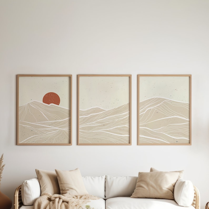 Japandi Wall Art Triptych Wall Art Panoramic Wall Art Digital Art
