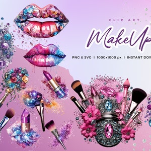 3D Make UP Clip Art, Sparkling Glitter Beauty Clipart, uso comercial PNG, formatos SVG, download instantâneo