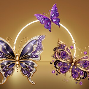 3D Purple Sparkling Butterflies Clip Art