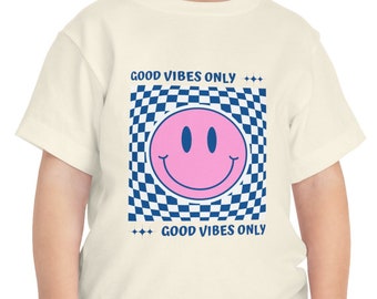 Good Vibes Toddler Shirt | Retro Daisy Tee | Summer Natural Kids Shirt | Retro Happy Face Tee | Summer Retro Shirt | Toddler Tee