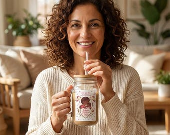 Gravierte Sipper Glas, Mutter und Kind Herz Blumenkunst (16 Unzen)