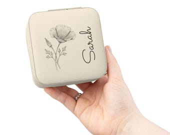 Brautjungfer personalisierte Schmuck Reisebox, Brautjungfer Geschenke, Geschenk für Brautparty, Handgezeichnete Mohnblume
