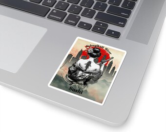 Schukill River Sushi Geisha Samurai Girl Sticker, Kiss-Cut Sticker | Japanese Tattoo Art, City Skyline