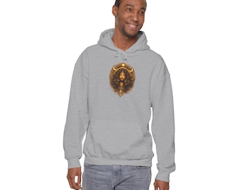 Afro Goddess Mother Earth Illustration Hoodie | Crescent Moon, Curly Hair Portrait