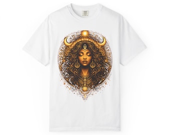 Goddess Moon Mother Earth Portrait T-Shirt | Mystic Crowned Woman Tee