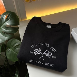 F1 Embroidered Sweatshirts, Formula 1 T-shirts, Formula 1 Sweatshirts, F1 Merch, F1 Hoodies, F1 Fan Merch, Lights Out And Away We Go, F1 Fan