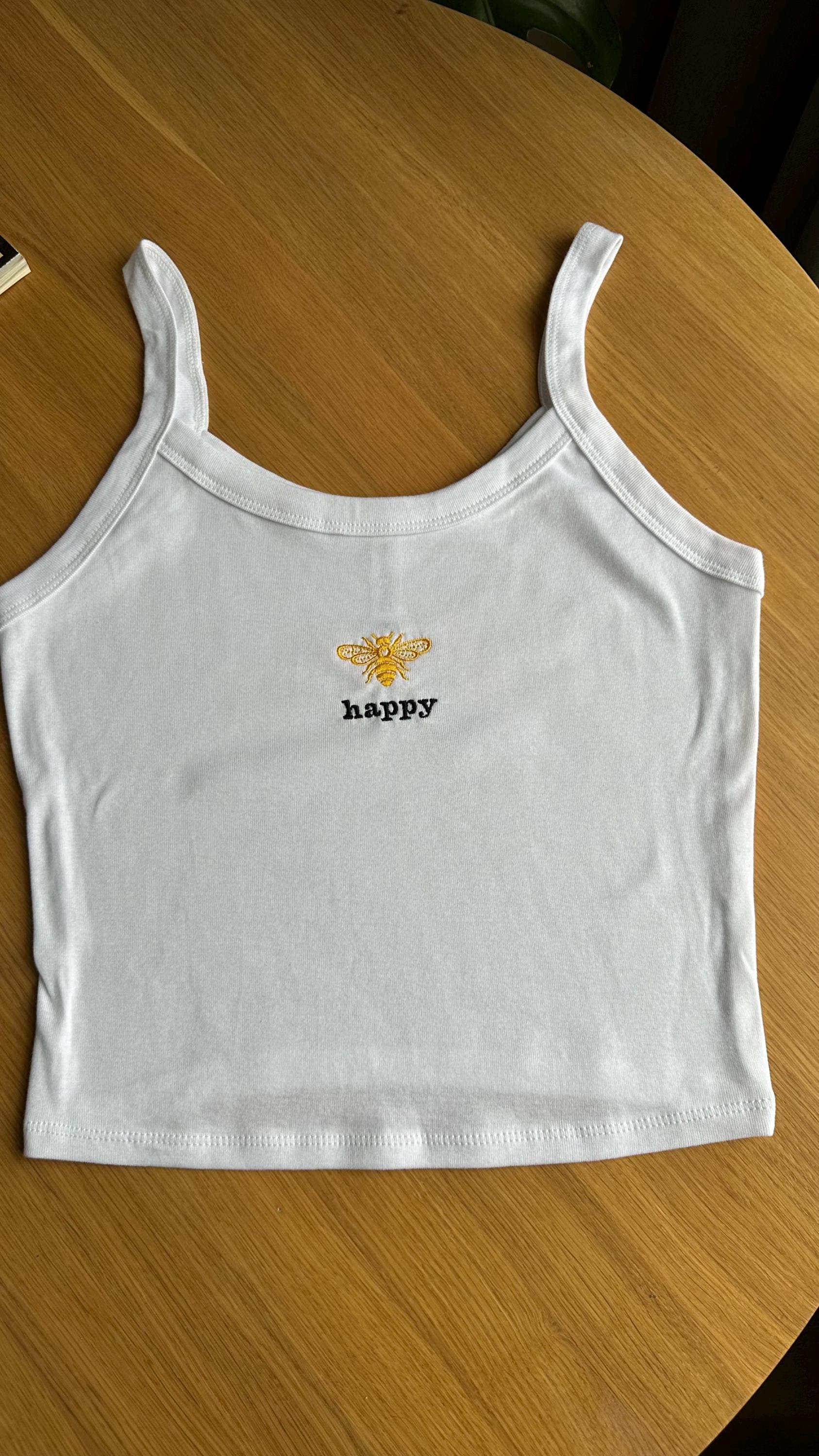 Embroidered Bee Cropped Tank Top: Be Happy - Etsy