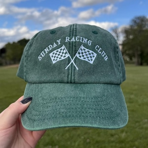 Sunday Racing Club Checkered Flag Embroidered Cap, Formula 1 Design Cap, Dad Cap, F1 Girlie Cap, On Sundays We Race, Formula One Merch, F1