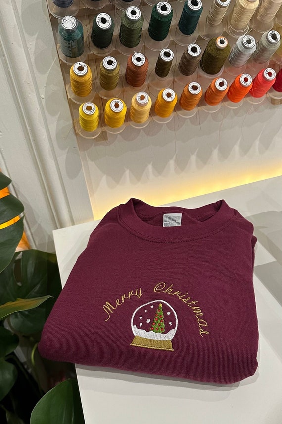 Embroidered Christmas Sweatshirt, Merry Christmas Snow Globe Jumper
