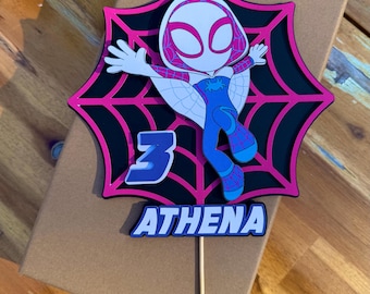 Customizable Superhero Cake Topper: Pink, Purple & White Birthday Decor