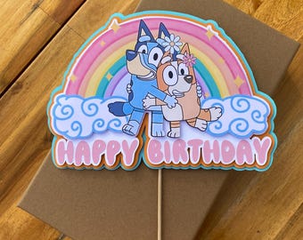 Cartoon blue and orange puppy Cake topper | Large Cake topper | Birthday Party Supplies