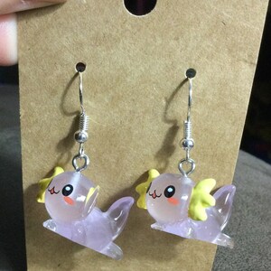 Yellow and Clear Purple Axolotl Earrings