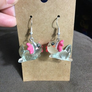 Pink and Clear Axolotl Earrings